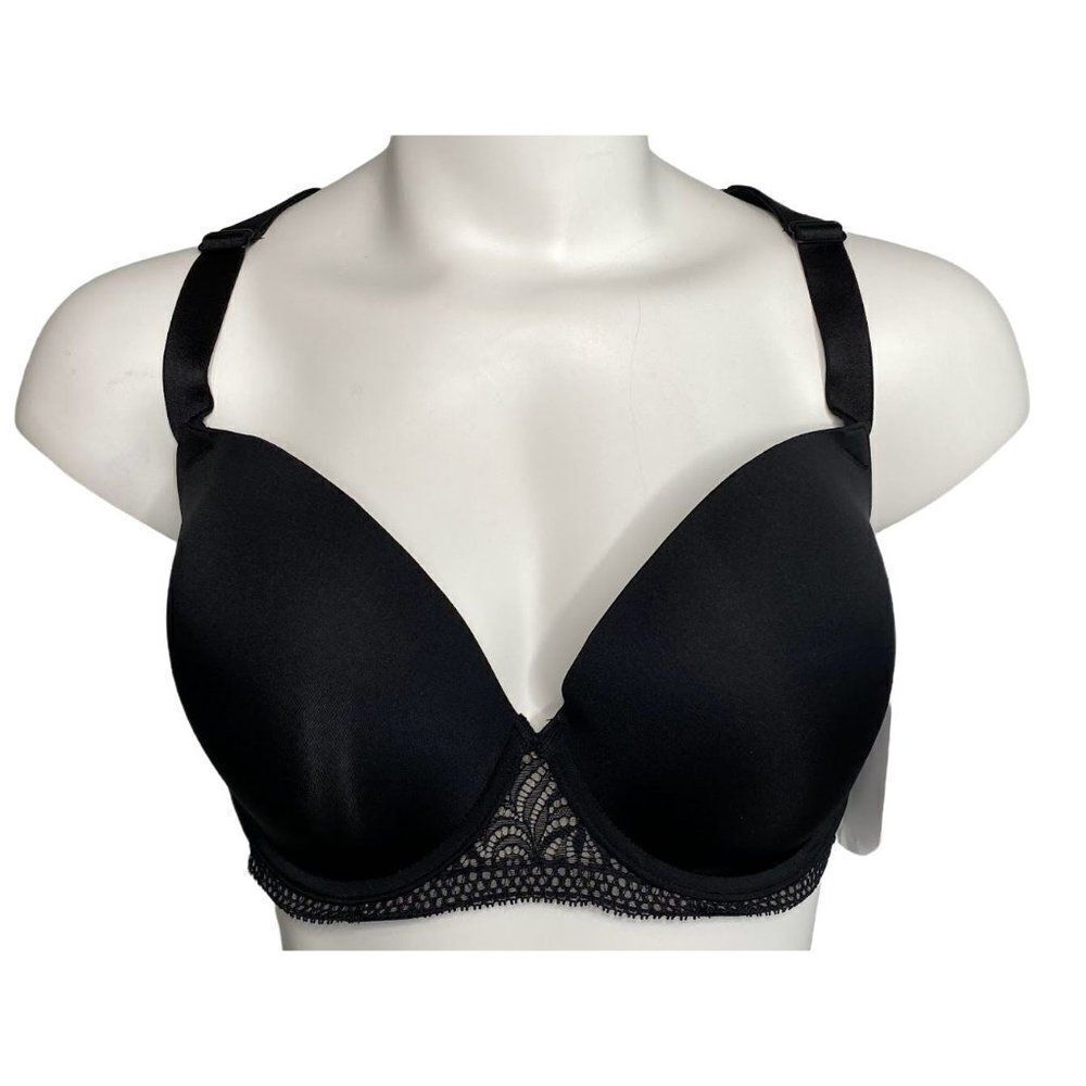 Paramour Carolina T-Back Bra Women's 42DDD Black Lace Adjustable Racerback Pads‎